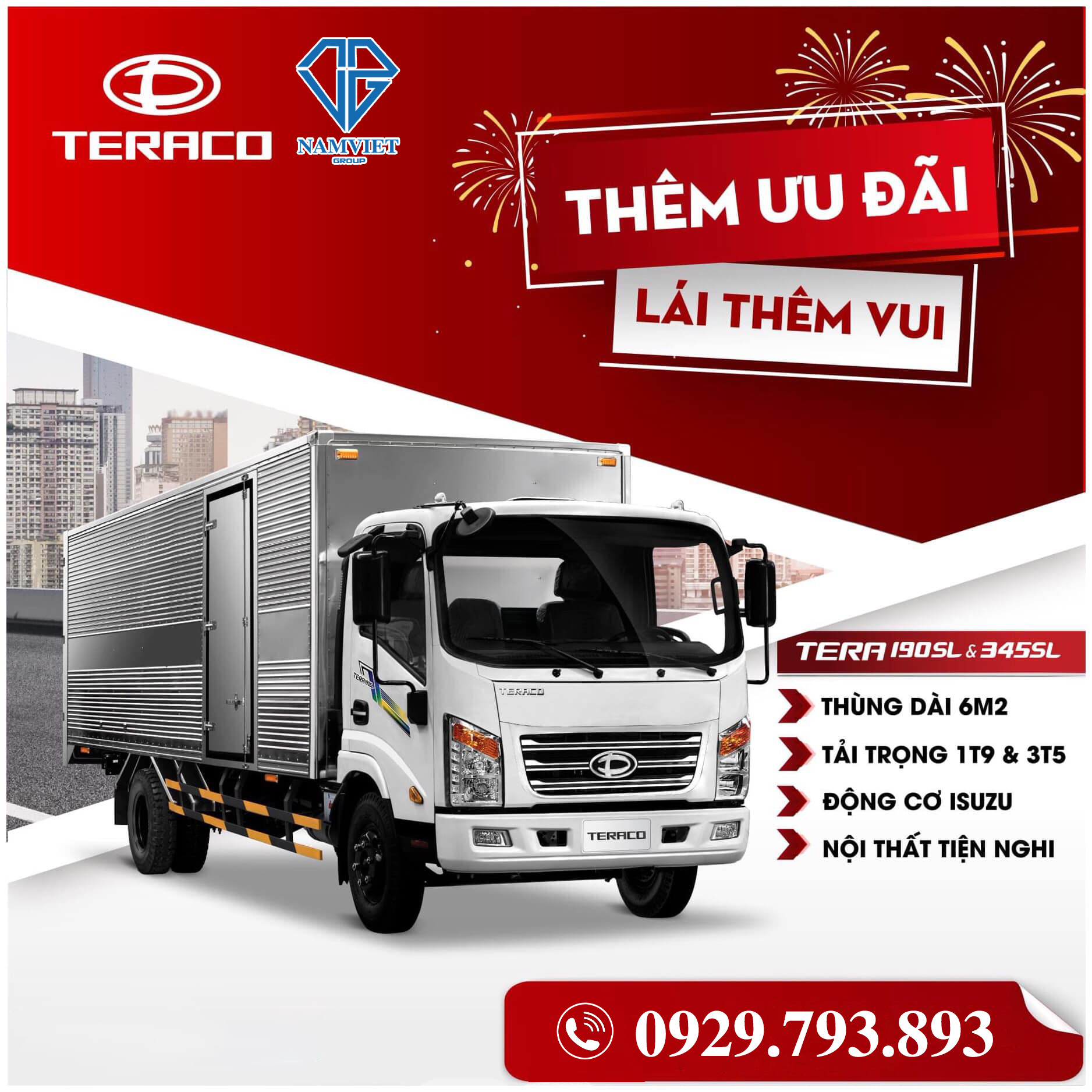 Giá Xe Tải Teraco Tera 190SL & Tera 345SL máy ISUZU/ Trạm dịch vụ 3s độc quyền tại Bình Phước.